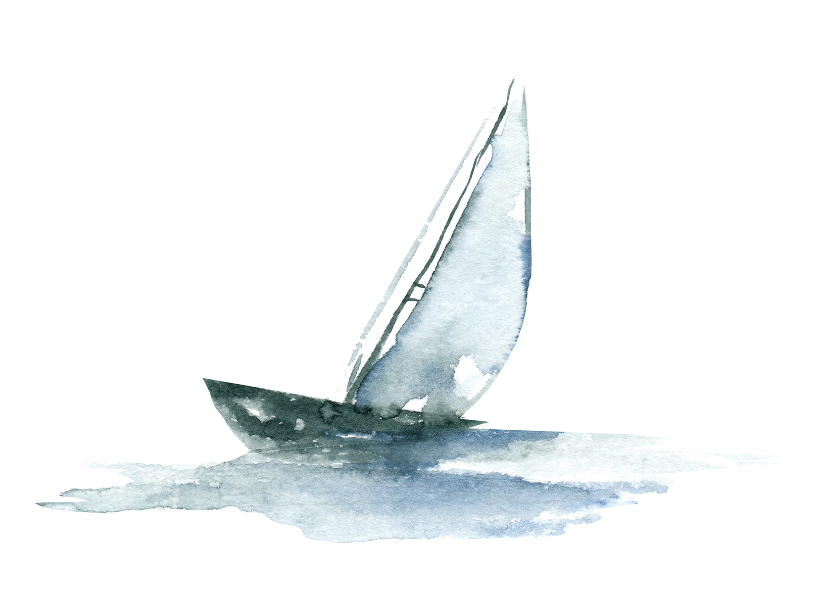 Aquarellbild eines Segelboots in Wind und Wellengang, gemalt von Tatyana Sidorova